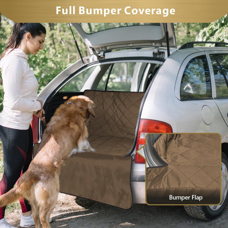 F-color SUV Cargo Liner for Dogs, Water Resistant Pet Cargo Cover Dog Seat Cover Mat for SUVs Sedans Vans with Bumper Flap Protector, Non-Slip, Large Size Universal Fit, Brown - Image 5